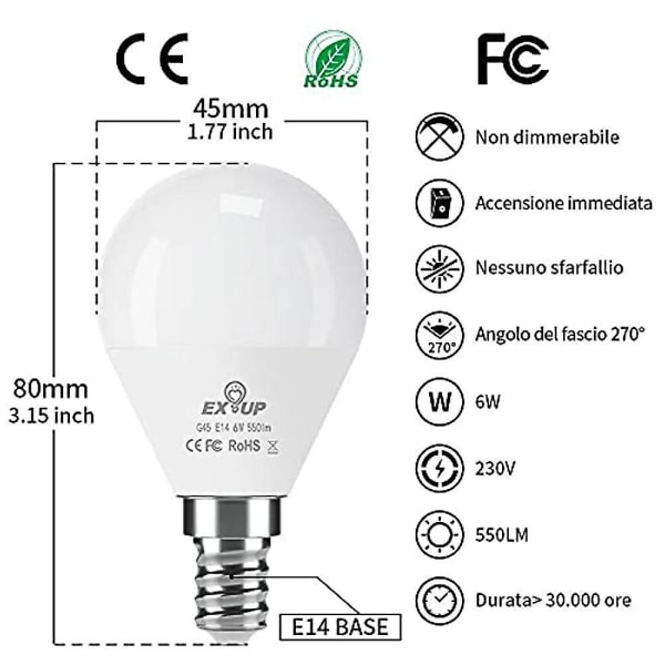 12 stk 6W E14 G45 LED Globe Pære 600lm SMD2835 Halogen