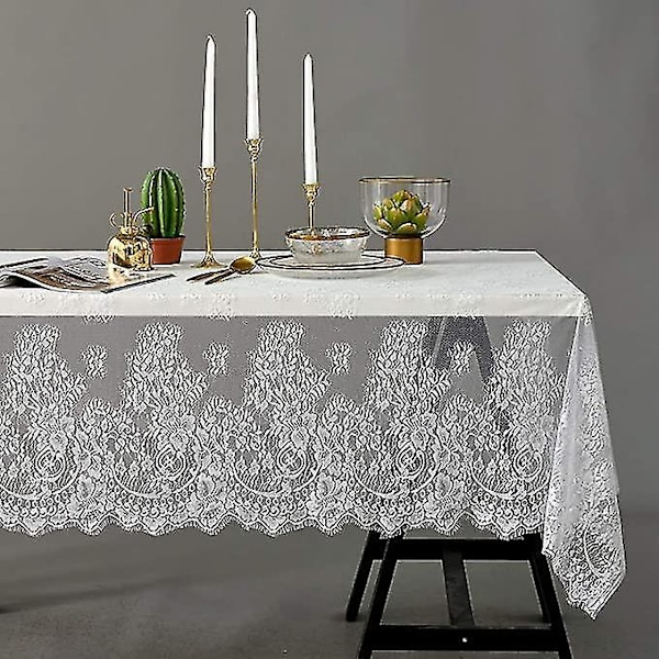 Elegant Hvit Blondert Dug Bryllup 60''x120''
