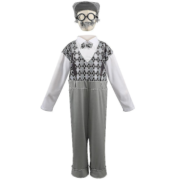 Gammel Mand Performance Kostume Til Børn Drenge Bedstefar Fancy Up Outfits Med Tilbehørspakke Tøj 2-4 Years Gray