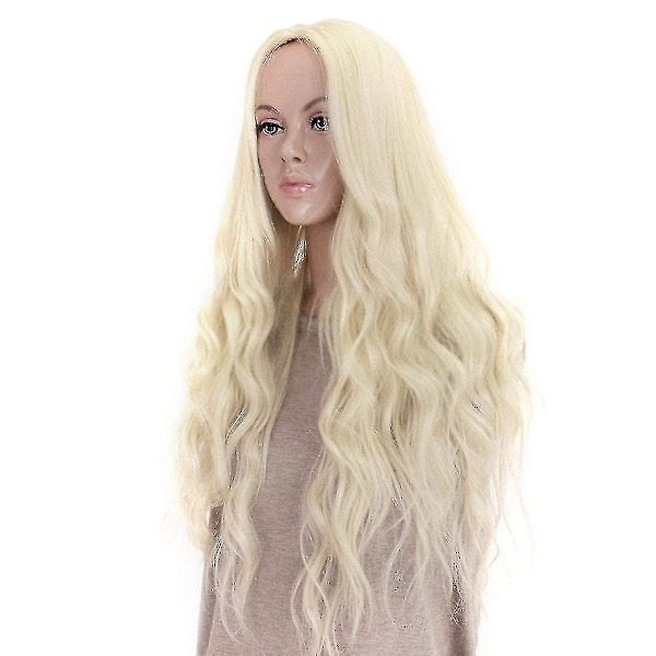 70 cm Platinaa Blondi Curly Wavy Lämpökestävä Hiusperuukki
