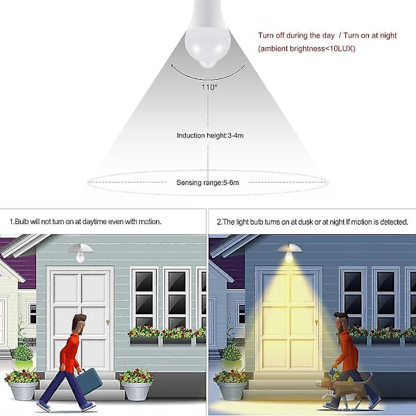 4 stk. 9W E27 LED Natlampe Pære Bevægelsessensor