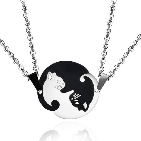 2pcs Couples Split Piece Matching Cat Pendant Necklace For Lmell