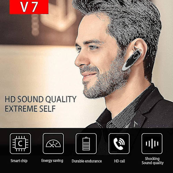 Bluetooth Headset med Mic Håndfri Opkald, støjreducerende trådløs Bluetooth øretelefon (1 stk, guld og hvid)