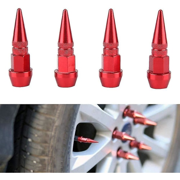 Spike Valve Spind Caps, aluminiumslegering Spike Wheel Dæk Ventil Spindel Bil Lastbil Luft Støvhætter Covers (4 stk røde)
