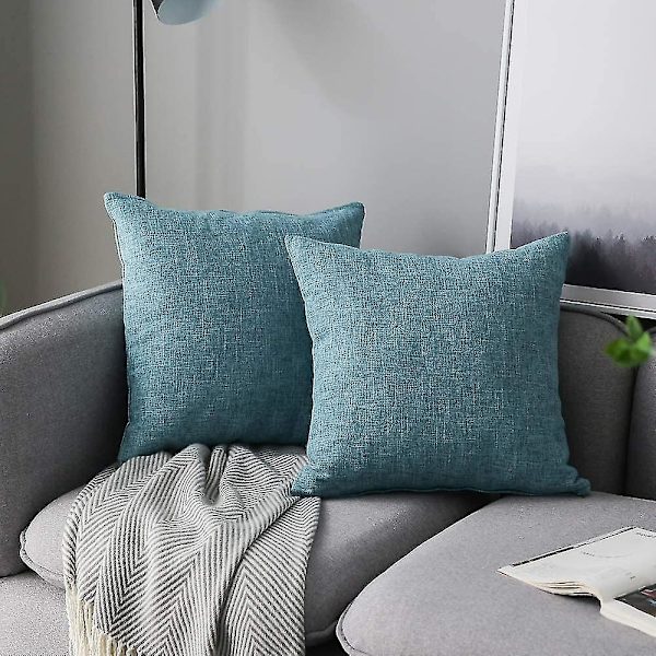 Sett med 2 rene fargede lumbale putetrekk, rustikk lin, dekorative putetrekk for sofa, sofa, dekorasjon