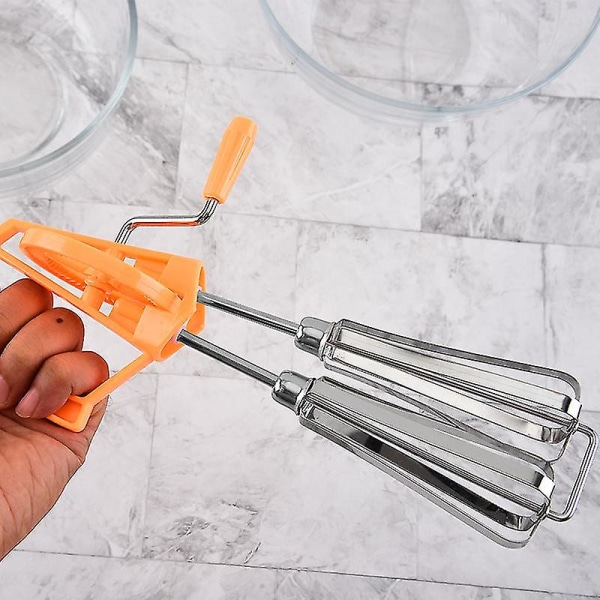 Håndmixer i rustfrit stål, manuel roterende æggepisker, mælkepisker, mælkeskummer, blender, køkkenredskab