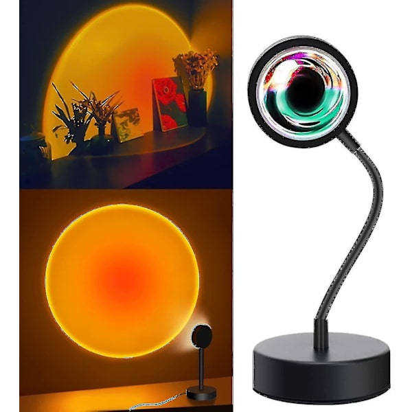 Solnedgångslampa Tiktok-lampa, 360 graders avslappnande stämningslampa med solnedgångsprojektion, dimbar LED-nattlampa solnedgångsprojektor för barns sovrum/kontor - yuha Sunset Red
