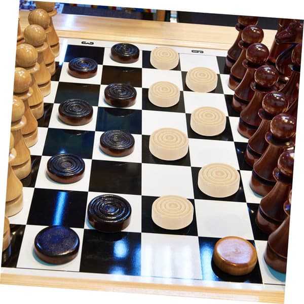 72 st schack- och backgammonpjäser i trä för brädspel, naturlig träfärg och mörkbrun