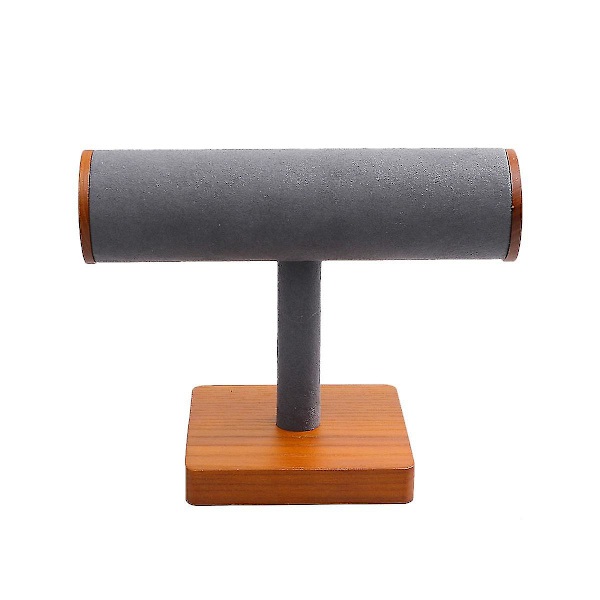 Træarmbånds Display Stativ T-formet Bangle Stativ Ur Display Holder Halskæde Smykke Organizer (Mørkegrå)
