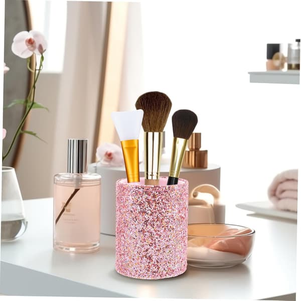 Glitter Bærbar Makeupbørste Organizer Etui Lille Pink Makeupbørste