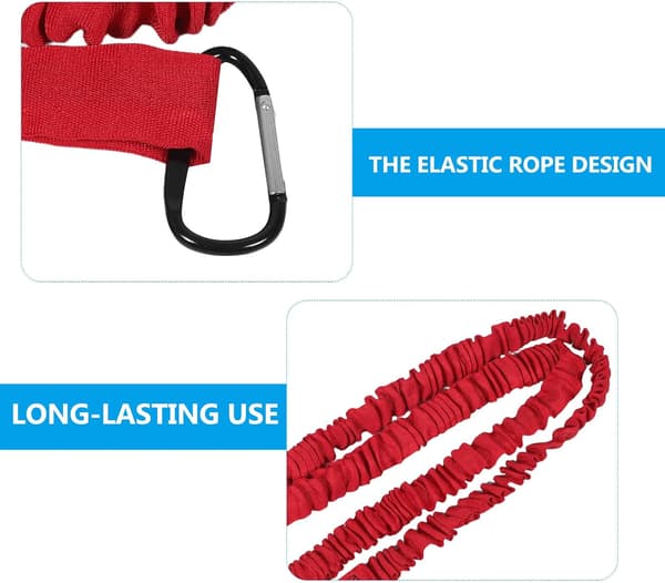2st Röd Elastisk Kajakpaddelkoppel Rep med Karbinhake, Högsträckt Säkerhetslina
