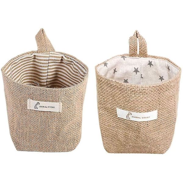 2 Stykker Bomuld Linned Opbevaringskurv Taske, Foldbar Opbevaringskurv, Bomuld Og Linned Opbevaringskurv