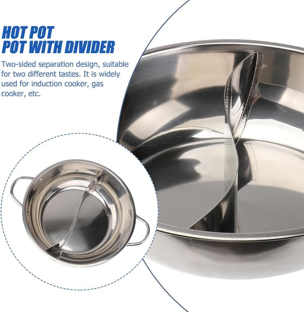 Multifunktionel Hot Pot Gryde med Låg 32cm 304 Rustfrit Stål Dobbeltsidet Deler Egnet