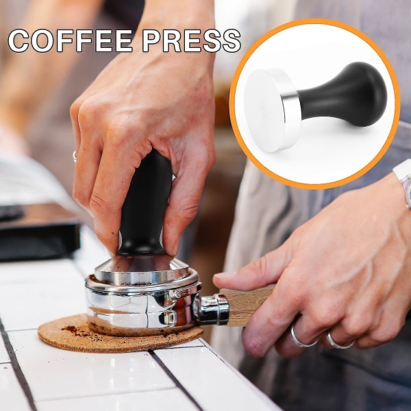 Kaffetampersett(51 mm),espressostempel med flat base i rustfritt stål,espressohåndtamper med co
