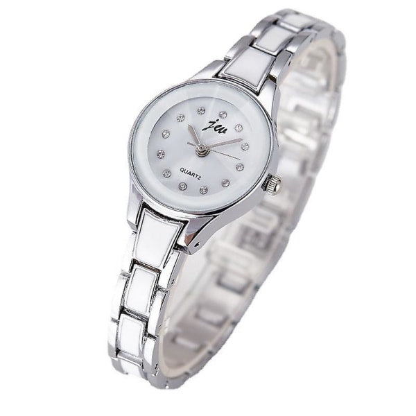 Watch Dammode Melamin Lär dig livet Vattentät Ins Wind Steel Belt Quartz Watch Silver streak white plate