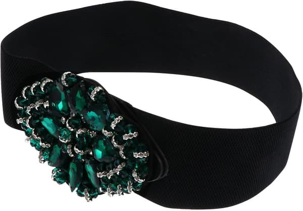 Stretch Rhinestone Inlagd Midjebälte Elastisk Dekorativ Klänning Cummerbund för Kvinnor i Ädelstensgrön