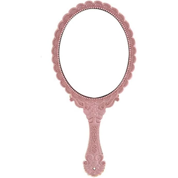 Vintage Håndspejl - Ovalt Blomstermakeup Spejl Håndspejle - Kompakt Bærbar Makeup Spejl Pink