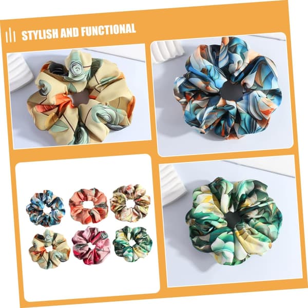 6 stk. elastiske gule hårelastikker sæt dekorative scrunchies til kvinder blomsterdesign hestehaleholdere
