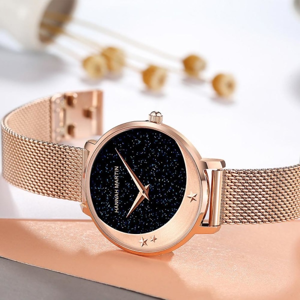 Movement Starry Moon Watch Dame rustfrit stål Fashion Starry Sky Watch 1334h black