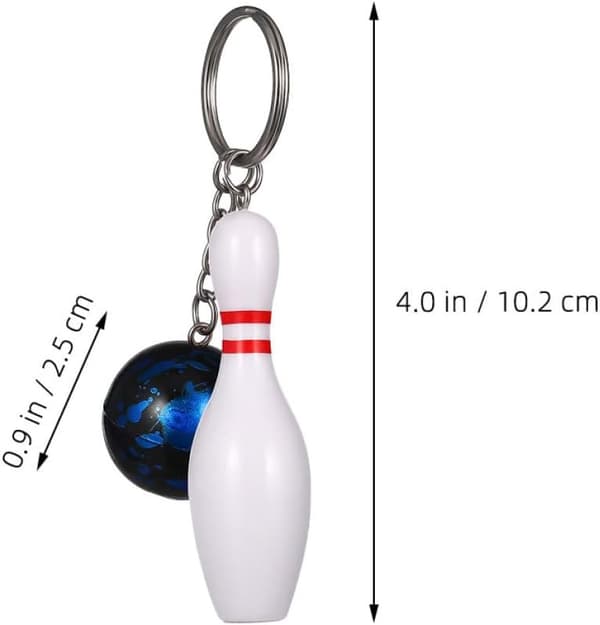 9 stk. Bowlingkugle og Kegle Nøgleringe Sæt Miniature Lilla Grøn Blå Bowlingpynt