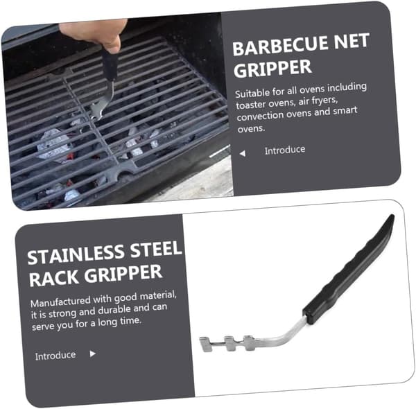 2 stk. grillristløftere i rustfrit stål til håndtering af varme riste BBQ-tilbehør