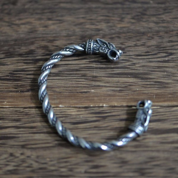 Langhong rustfrit stål mænds Viking Wolf Head armbånd