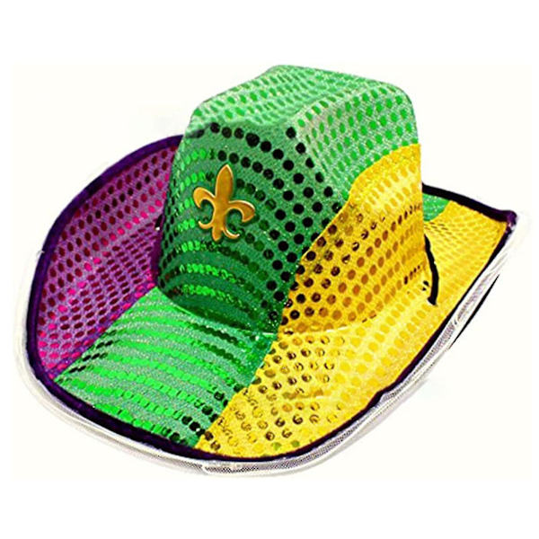Voksen LED-oplyst Mardi Gras Sequin Hat, Mardi Gras Kostumehat