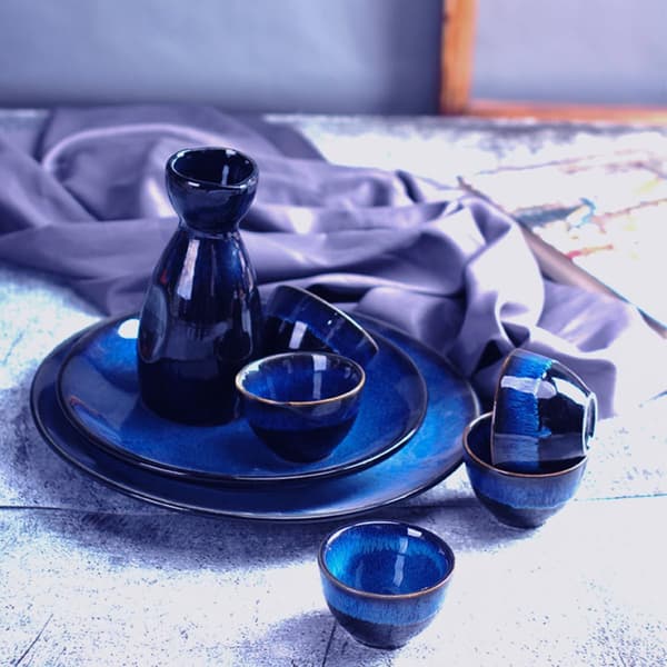 3 st japansk stil blå sakekoppar set keramiska vinkoppar unik design