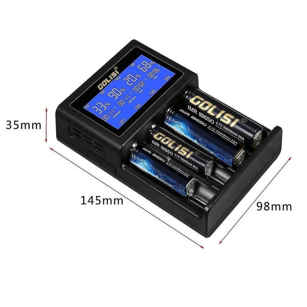 Golisi 4-sporers Smart LCD Oppladbare Batterilader