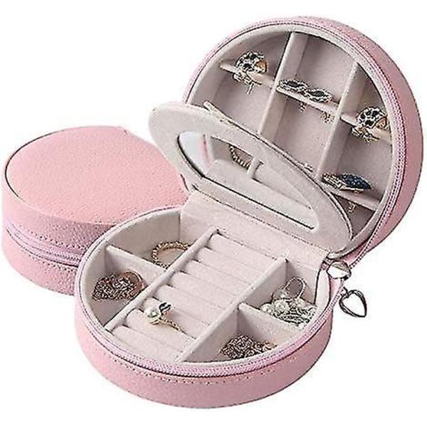 Multifunktionel Pink PU Material Smykkeskrin Med Lynlås Og Flere Rum