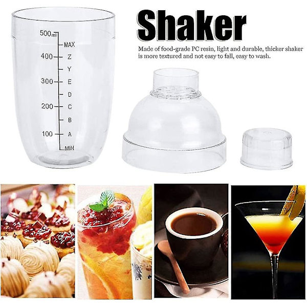 Cocktail Shaker, Plast Transparent Drikkemixer Avtakbar Tekanne Blandings Shaker