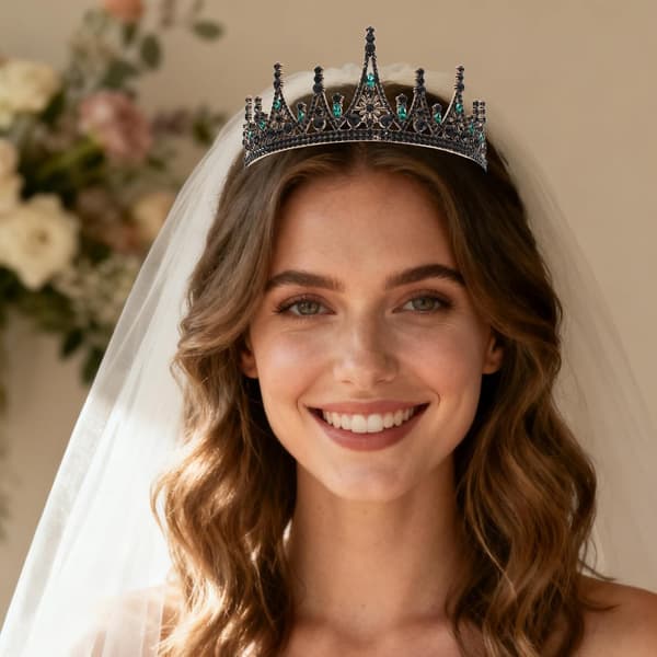 Barokk Retro Brudebryllupskrone Rhinestone Krystall Tiara Hodeplagg Grønn Antikk