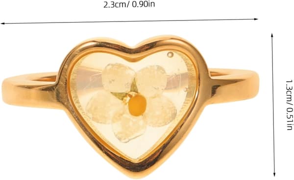 Forgyldt Hjerte Fingerring med Håndlavet Tørret Blomsterdekoration Presset Blomster Statement Ring