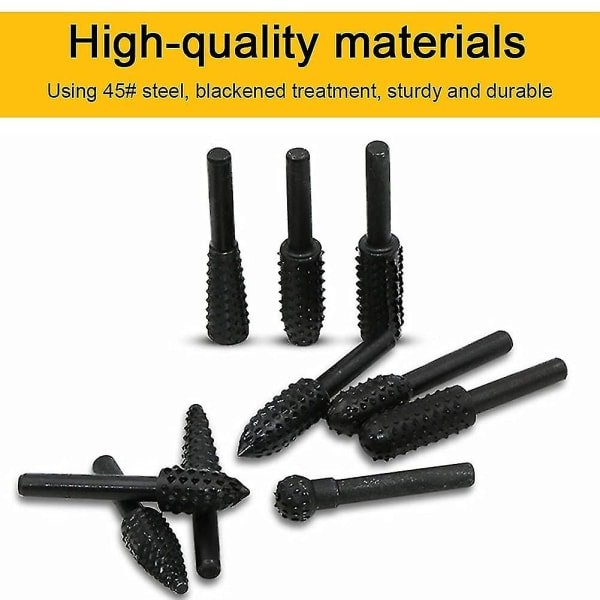 Roterende Burr-sett 1/4\" 6mm Fil Rasp Bor Bits Svarte Roterende Wolframkarbid Burr