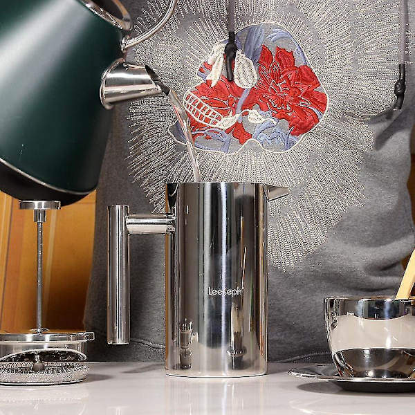 Presskaffe Maker Dubbelväggig Stål Bryggt Kaffe Te