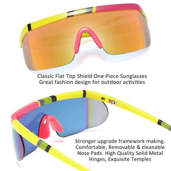Damer Flat Top Shield Solbriller Mænd Spejl Rimløs Oversize Enkeltdel Sports Solbriller Unisex