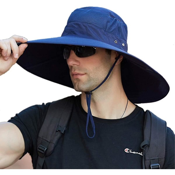 Super Bredbred Bucket Hat Upf50+ Vandafvisende Solhat Til Fiskeri Vandreture Camping C06*navy Blue