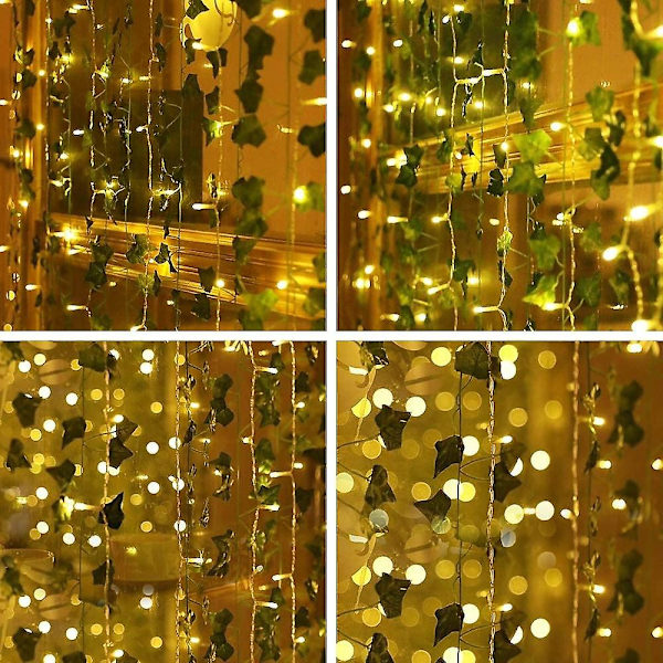 12-pack Konstgjorda Murgröna Bladväxter 240 LED Fönstergardin Sträng