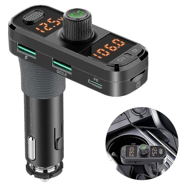 Bluetooth FM-sender for bil, Bluetooth 5.0 Billadapter Trådløs Radio Billadaptersett