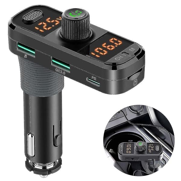 Bluetooth FM-sender til bil, Bluetooth 5.0 Billader Trådløs Radio Billader Adapter Kit