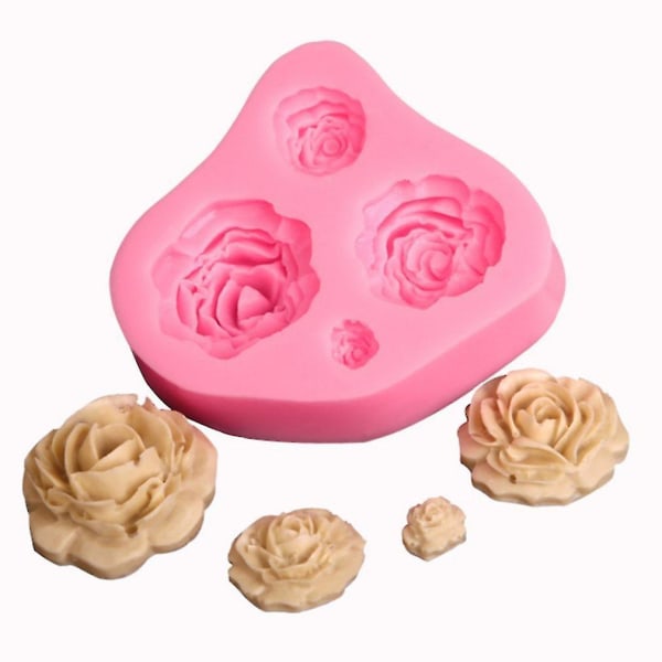 4 Størrelse Roses Kakedekorasjon 3D Silikon Fondant Form