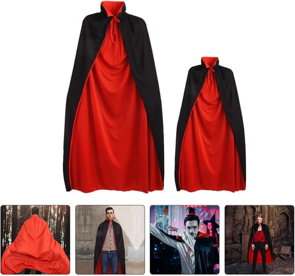 2 stk. sorte og røde vampyrkapper til Halloweenfest og fotorekvisit