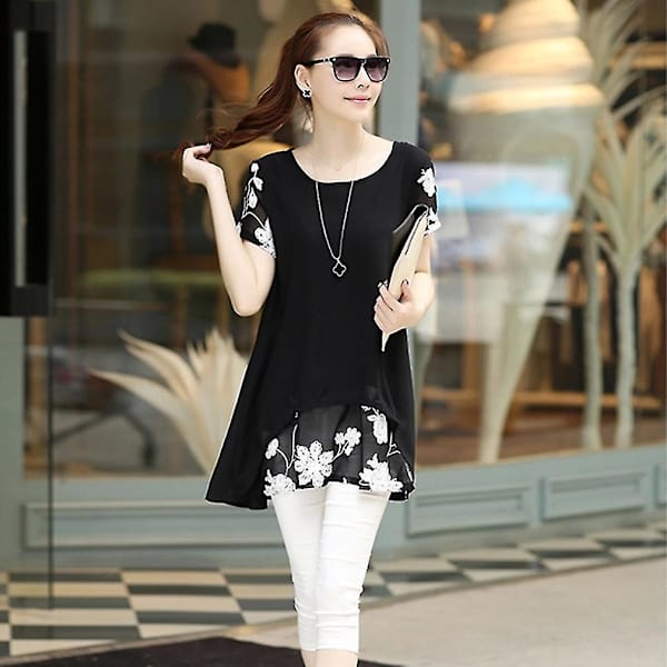Sommerkjole for kvinner, koreansk chiffon, rett hals