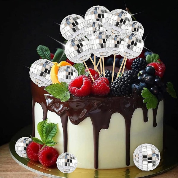 6st Tårtansats Kreativ Utsökt Slät yta Glänsande Dekorera Spegel Discoboll Cupcake Pick Party Supply Kaesi 5cm