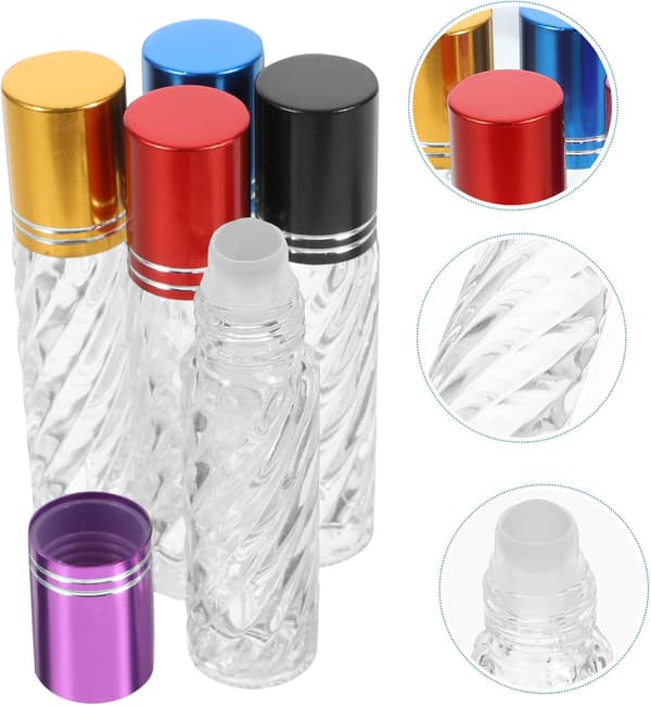 10 st 10 ml glasflaskor med roll-on för eteriska oljor och parfym, slumpmässig färg, sned korn, resevänlig