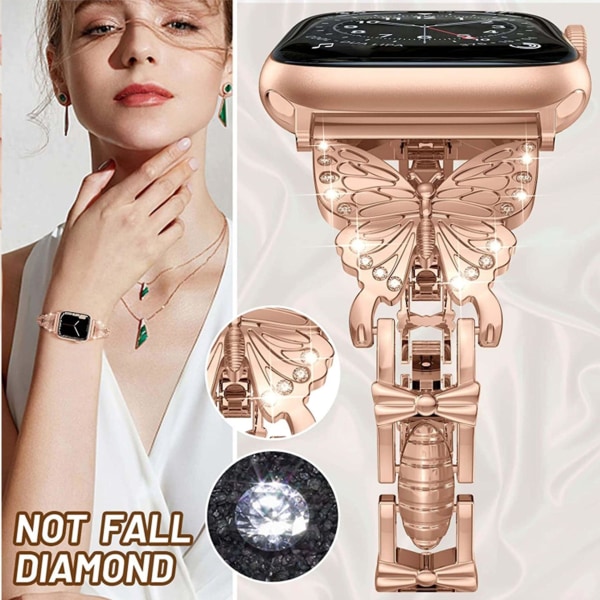 Sopii Apple Watch8 Strap Diamond -uurteiseen Metal Butterfly Watch gold