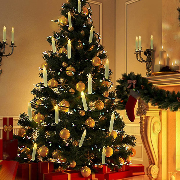 Juletræsdekoration, 10 stk. Clip-on stearinlys varm hvid, flammefri stearinlys med fjernbetjent timer, jule LED Ca