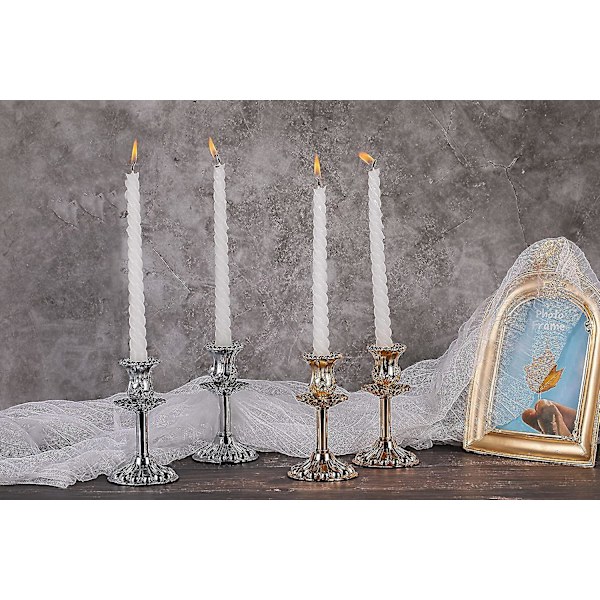 Gyllene Koniska Ljusstakar, Set Om 2 Premium Gyllene Ljusstakar Med Lyxig Graverad Aulic Design (Gyllene Blommor X 2)