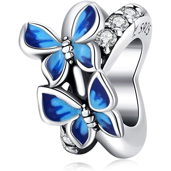 Siniset Butterfly-korut 925 Sterling-hopea-korut sopivat rannekoruun Lmell-naisille lahja