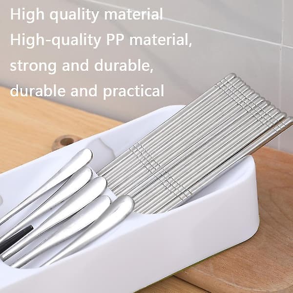 Kompakt besticksförvaringslåda Silverware Tray Förvaringsorganisatör, vit